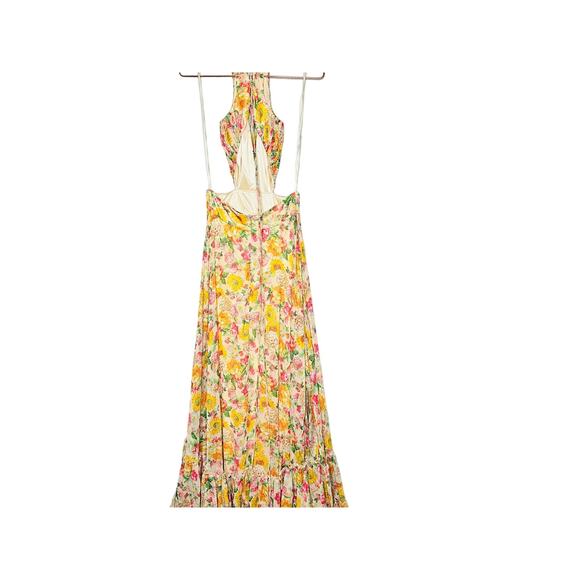 MAC DUGGAL Yellow Floral Chiffon Lace Up Tie Up Back Gown Dress - Picture 10 of 16